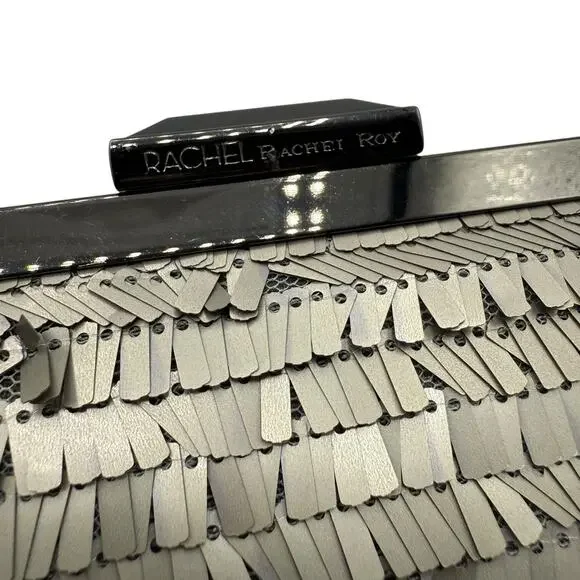 Rachel Roy Handbag Gray Silver Sequin Purse Clutch Bag Evening Cocktail - Picture 2 of 11